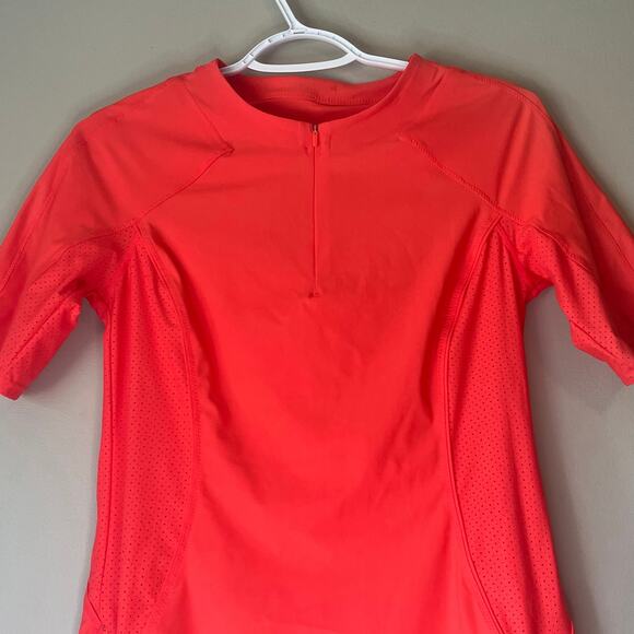 Athleta Neon Orange 1/4 Zip 1/4 Sleeve Top Size Small - Picture 6 of 12